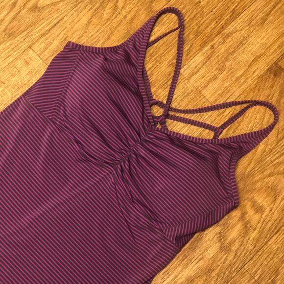 Prana Purple Brown Dreamcatcher Strappy Yoga Workout Stripe Tank Top Size Large - Picture 3 of 10
